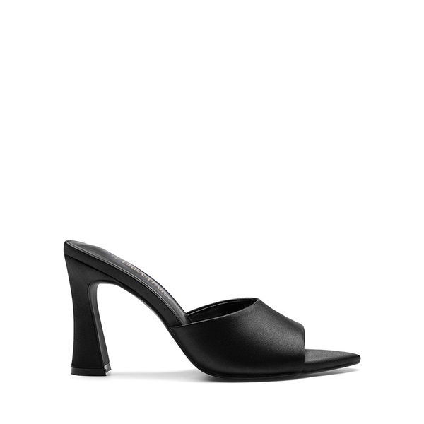 Pointed Toe Flared Heel Sandals - BLACK - 1